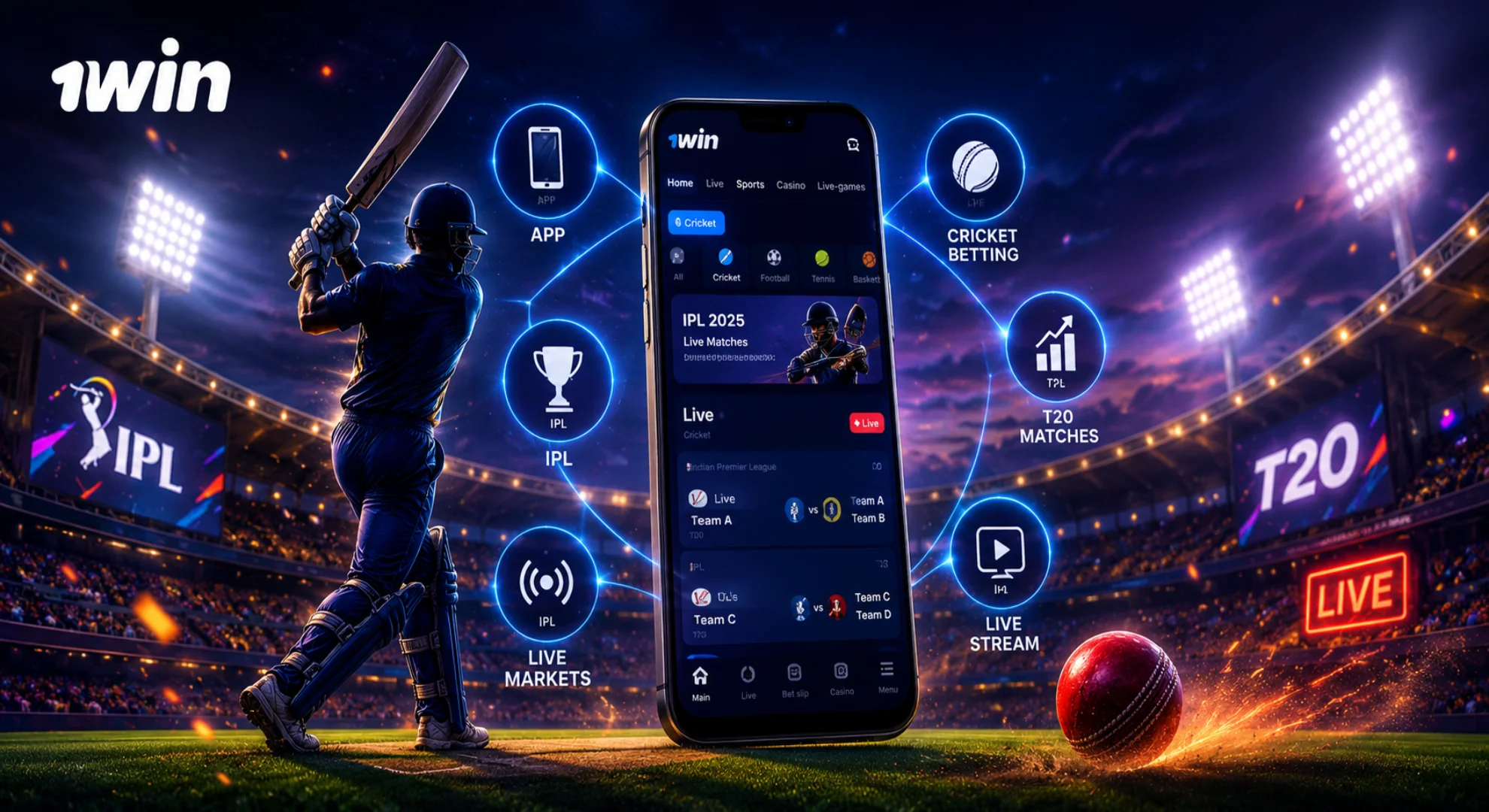1win cricket betting India IPL T20 and live markets guide
