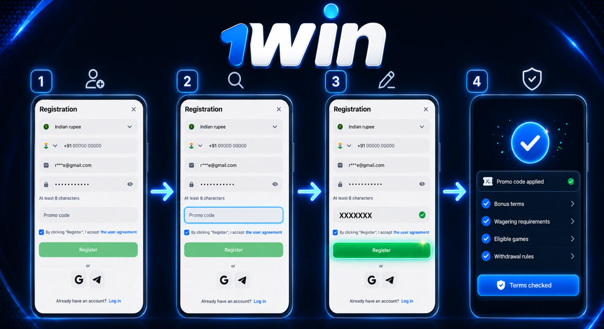 How to activate a 1win promo code during registration in India