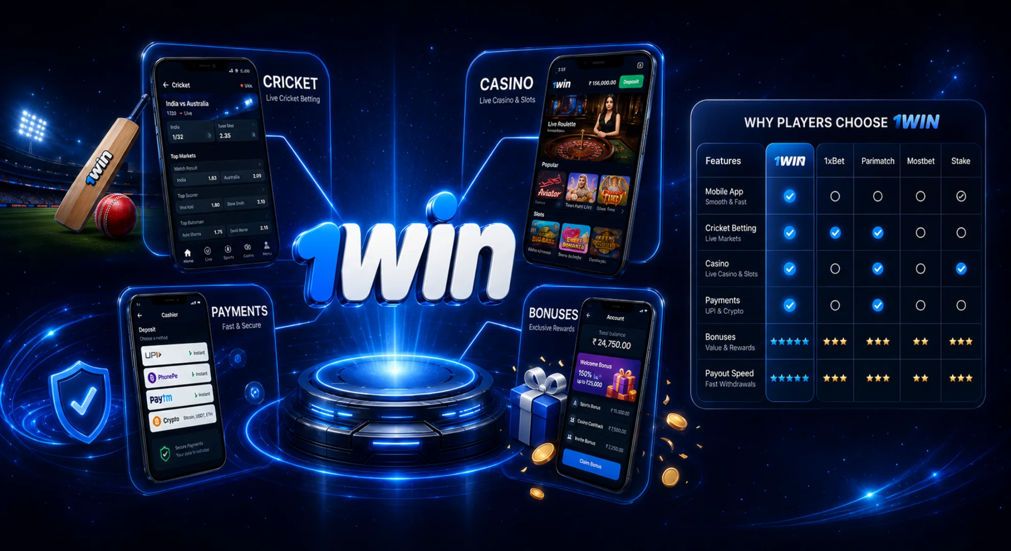 1win vs popular betting sites in India comparison
